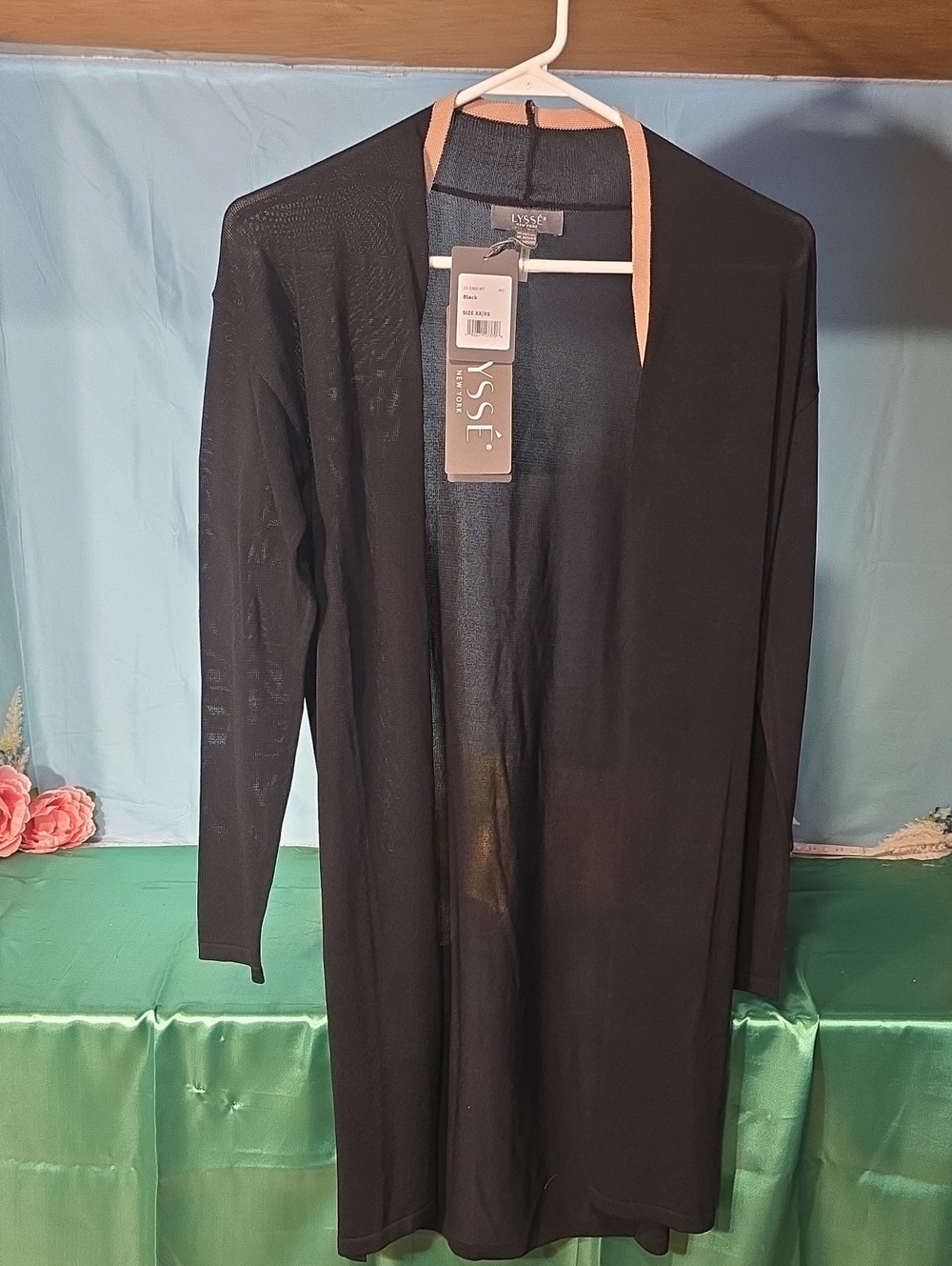 Lysse Black Open-Front Cardigan with Peach Trim